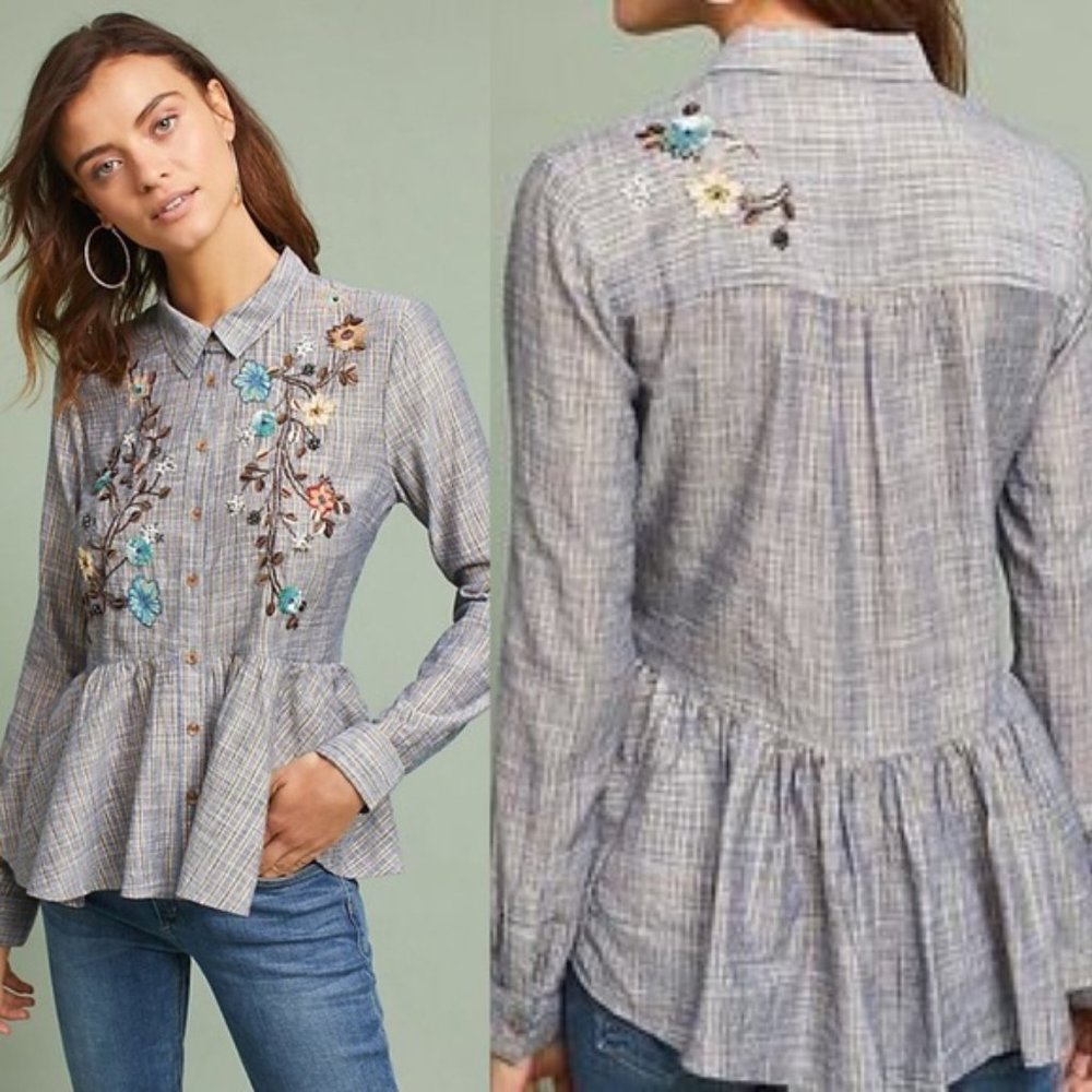 Hd Paris Anthropologie Ella Embellished Sequin Beaded Shirt Top
